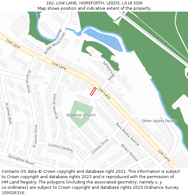 162, LOW LANE, HORSFORTH, LEEDS, LS18 5QW: Location map and indicative extent of plot