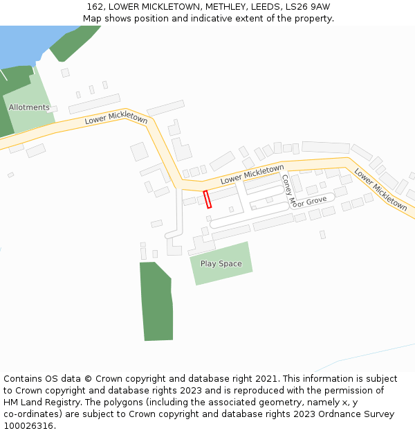 162, LOWER MICKLETOWN, METHLEY, LEEDS, LS26 9AW: Location map and indicative extent of plot
