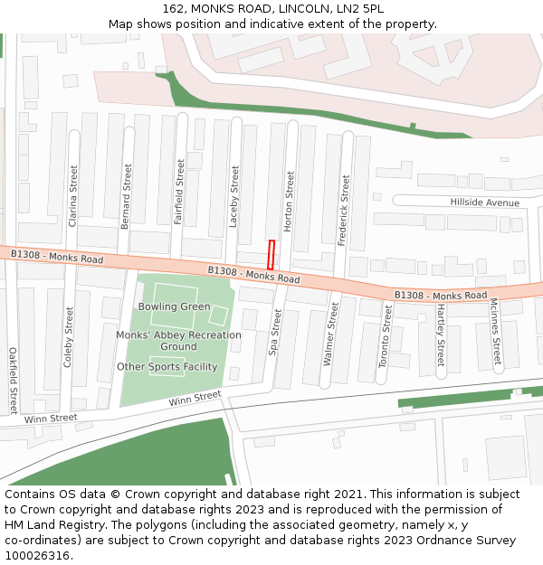 162, MONKS ROAD, LINCOLN, LN2 5PL: Location map and indicative extent of plot
