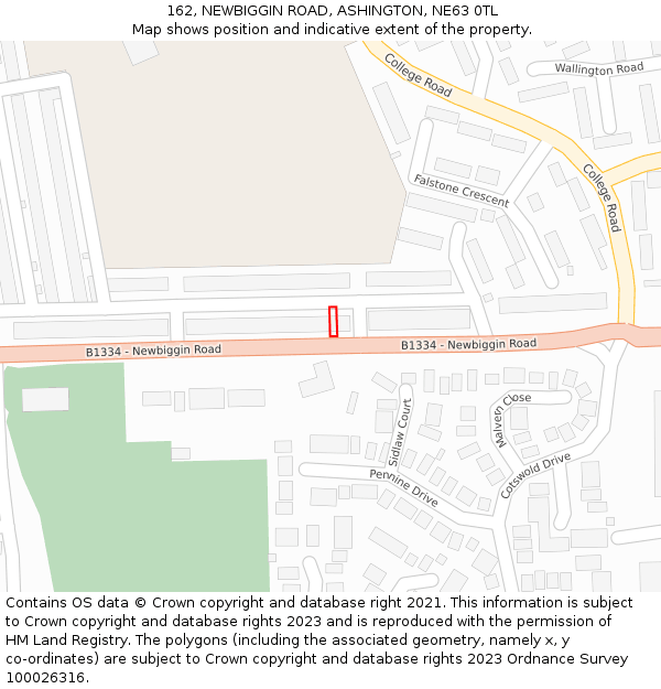 162, NEWBIGGIN ROAD, ASHINGTON, NE63 0TL: Location map and indicative extent of plot