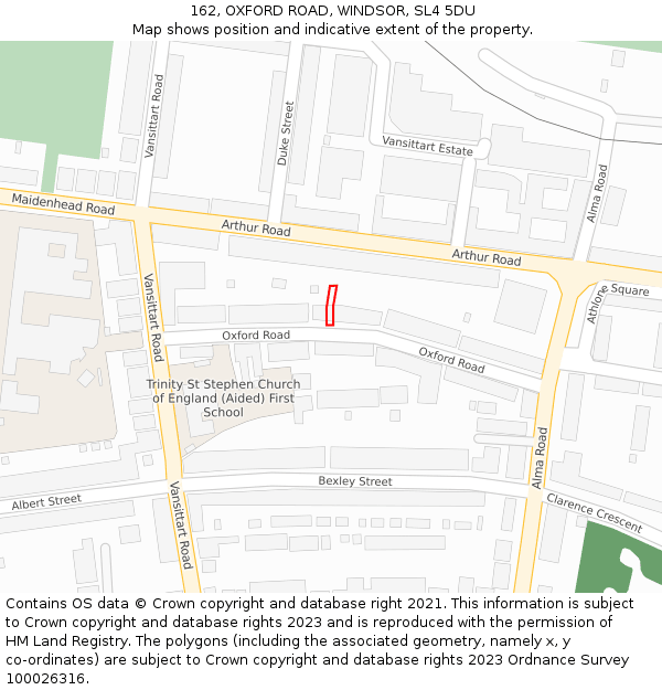 162, OXFORD ROAD, WINDSOR, SL4 5DU: Location map and indicative extent of plot