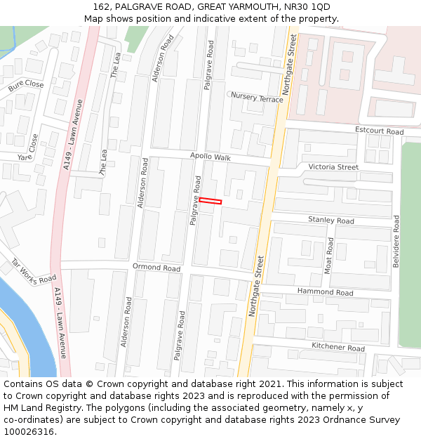 162, PALGRAVE ROAD, GREAT YARMOUTH, NR30 1QD: Location map and indicative extent of plot