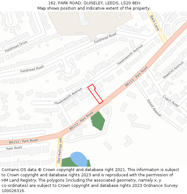 162, PARK ROAD, GUISELEY, LEEDS, LS20 8EH: Location map and indicative extent of plot