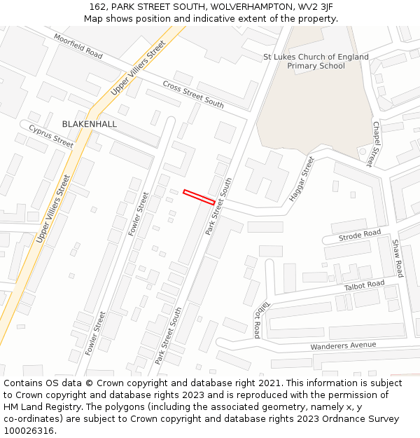 162, PARK STREET SOUTH, WOLVERHAMPTON, WV2 3JF: Location map and indicative extent of plot