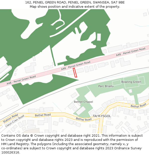 162, PENIEL GREEN ROAD, PENIEL GREEN, SWANSEA, SA7 9BE: Location map and indicative extent of plot
