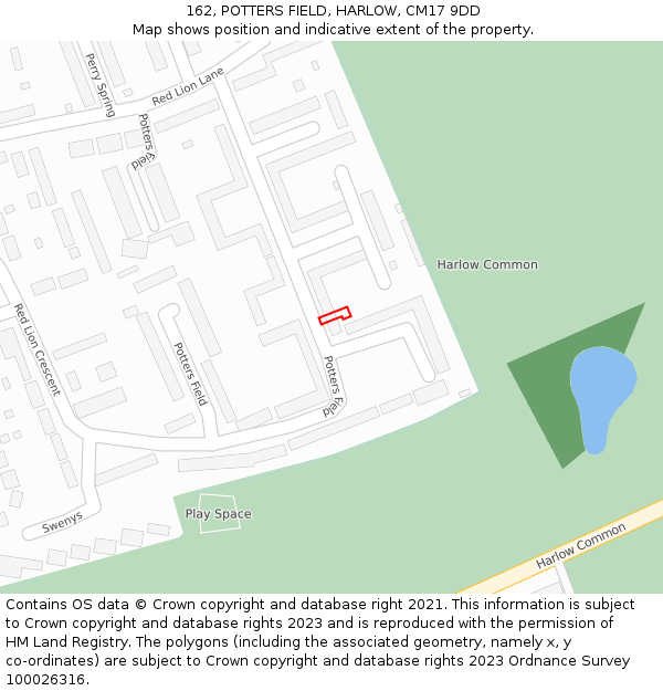 162, POTTERS FIELD, HARLOW, CM17 9DD: Location map and indicative extent of plot