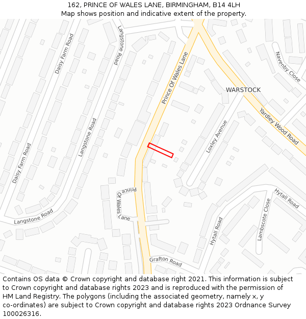 162, PRINCE OF WALES LANE, BIRMINGHAM, B14 4LH: Location map and indicative extent of plot