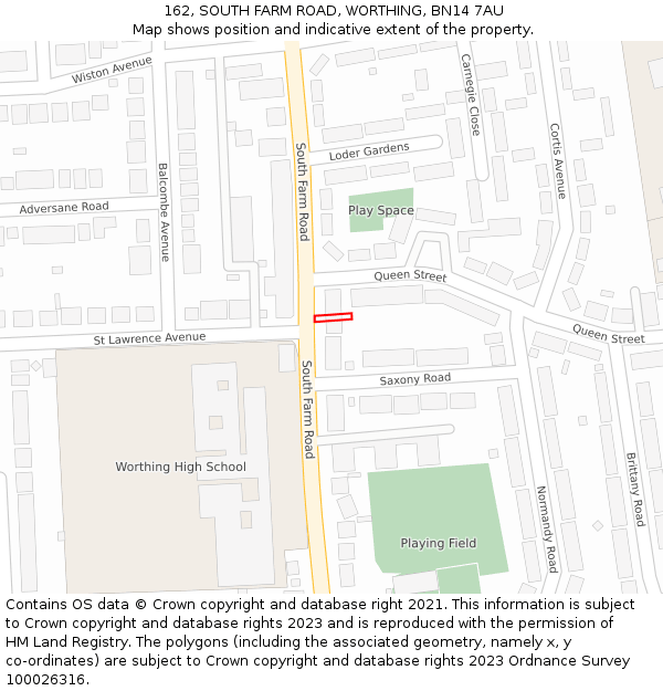 162, SOUTH FARM ROAD, WORTHING, BN14 7AU: Location map and indicative extent of plot