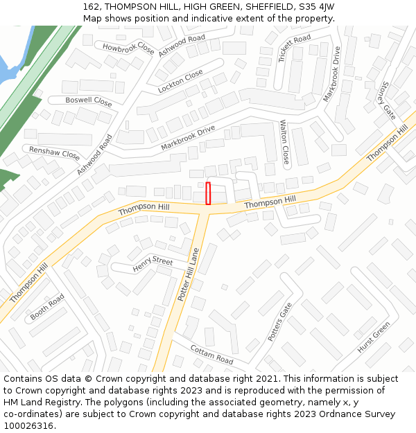 162, THOMPSON HILL, HIGH GREEN, SHEFFIELD, S35 4JW: Location map and indicative extent of plot