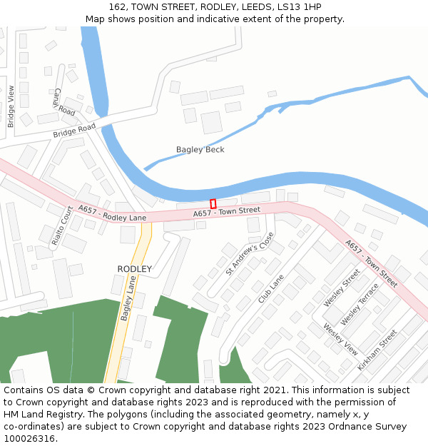 162, TOWN STREET, RODLEY, LEEDS, LS13 1HP: Location map and indicative extent of plot