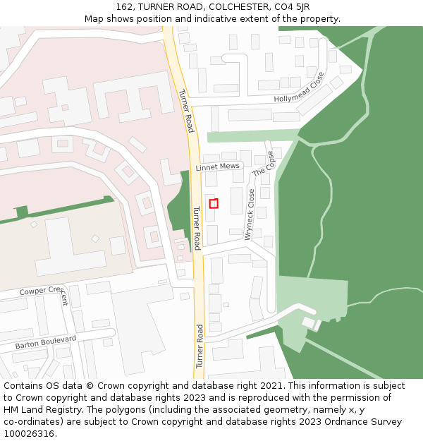 162, TURNER ROAD, COLCHESTER, CO4 5JR: Location map and indicative extent of plot