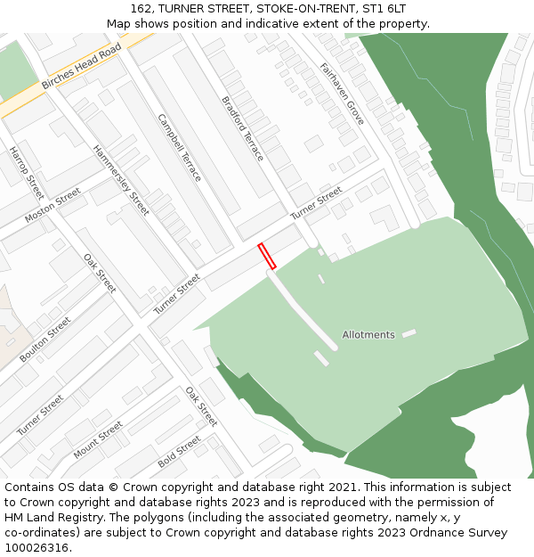 162, TURNER STREET, STOKE-ON-TRENT, ST1 6LT: Location map and indicative extent of plot