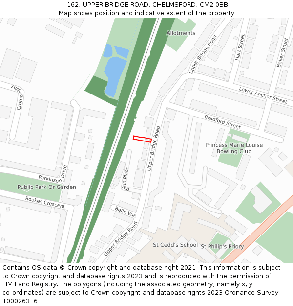 162, UPPER BRIDGE ROAD, CHELMSFORD, CM2 0BB: Location map and indicative extent of plot