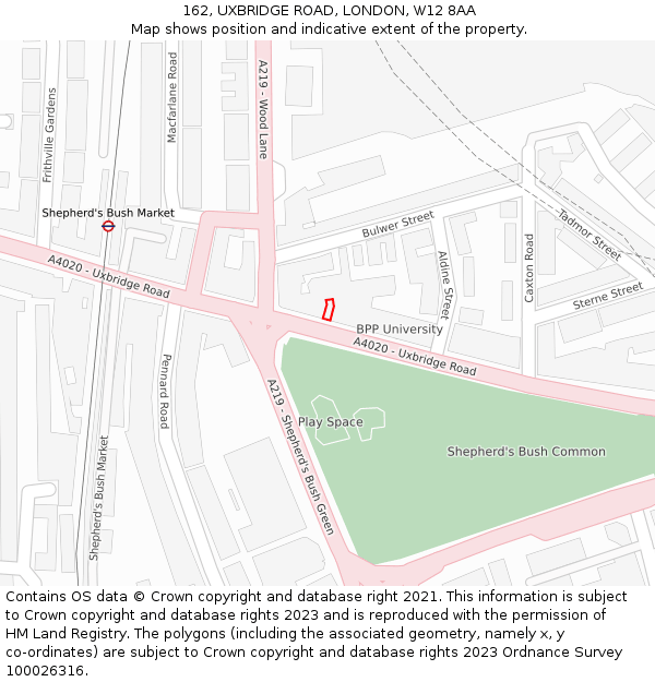 162, UXBRIDGE ROAD, LONDON, W12 8AA: Location map and indicative extent of plot