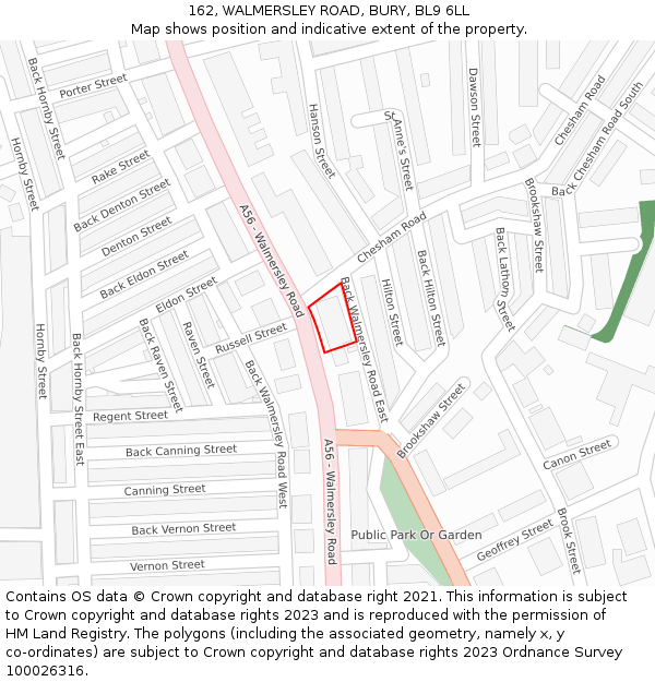 162, WALMERSLEY ROAD, BURY, BL9 6LL: Location map and indicative extent of plot