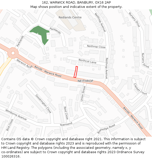 162, WARWICK ROAD, BANBURY, OX16 2AP: Location map and indicative extent of plot