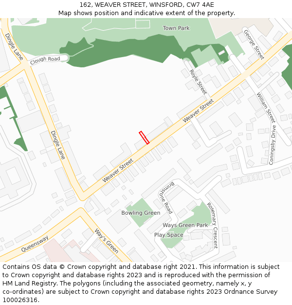 162, WEAVER STREET, WINSFORD, CW7 4AE: Location map and indicative extent of plot