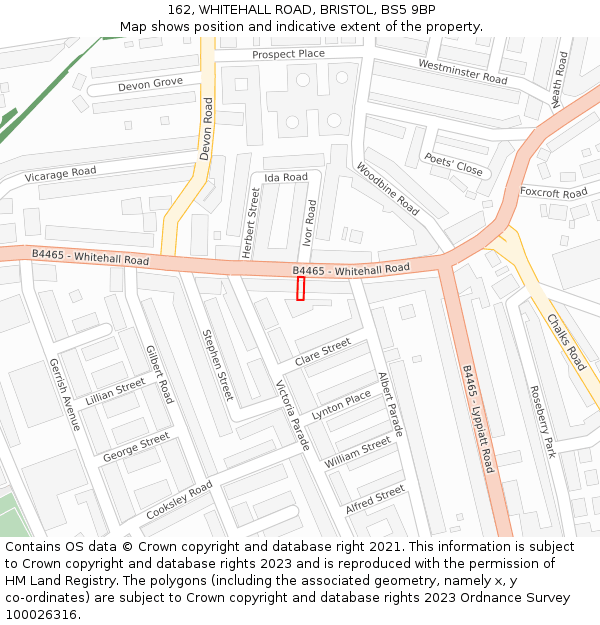 162, WHITEHALL ROAD, BRISTOL, BS5 9BP: Location map and indicative extent of plot