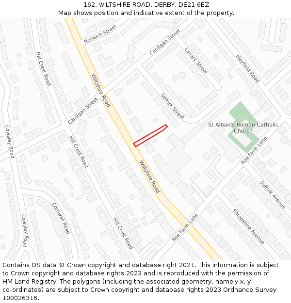 162, WILTSHIRE ROAD, DERBY, DE21 6EZ: Location map and indicative extent of plot