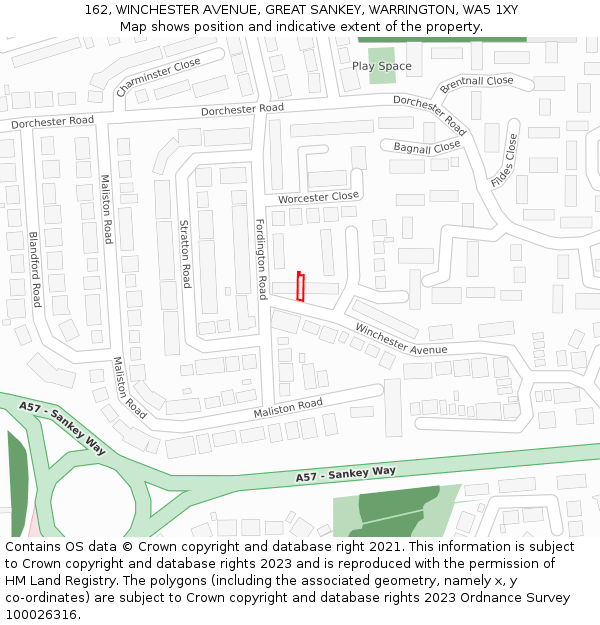 162, WINCHESTER AVENUE, GREAT SANKEY, WARRINGTON, WA5 1XY: Location map and indicative extent of plot