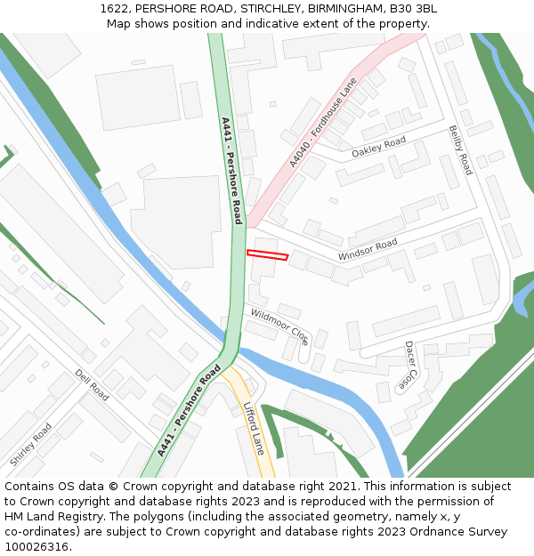 1622, PERSHORE ROAD, STIRCHLEY, BIRMINGHAM, B30 3BL: Location map and indicative extent of plot