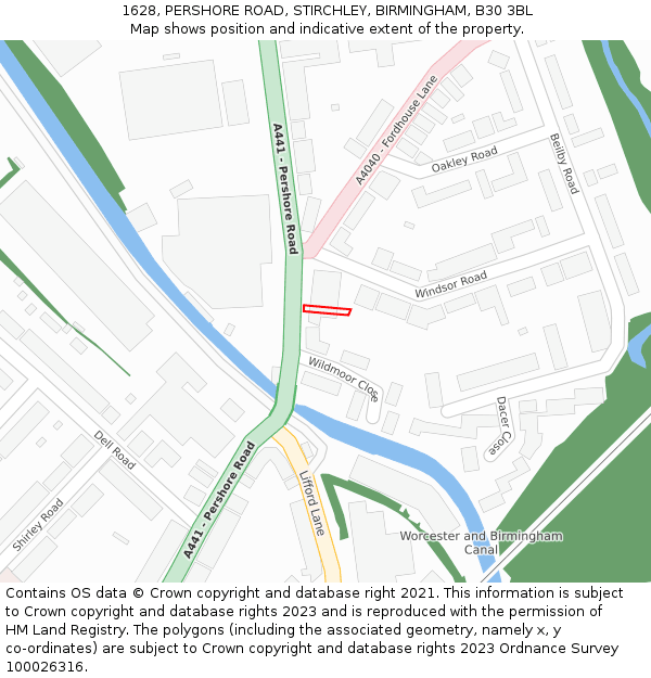 1628, PERSHORE ROAD, STIRCHLEY, BIRMINGHAM, B30 3BL: Location map and indicative extent of plot