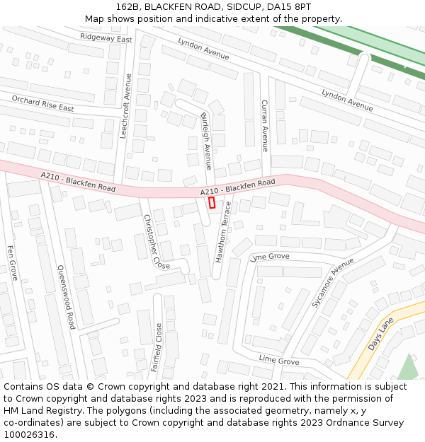162B, BLACKFEN ROAD, SIDCUP, DA15 8PT: Location map and indicative extent of plot