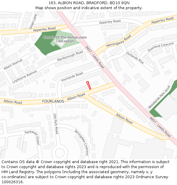 163, ALBION ROAD, BRADFORD, BD10 9QN: Location map and indicative extent of plot