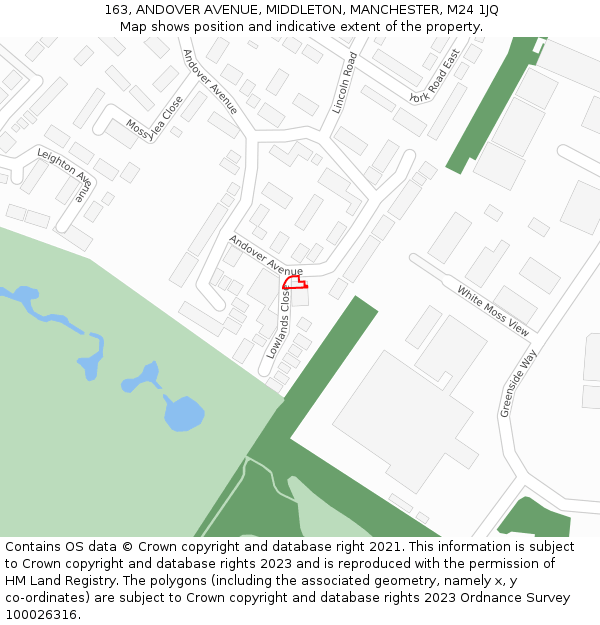 163, ANDOVER AVENUE, MIDDLETON, MANCHESTER, M24 1JQ: Location map and indicative extent of plot