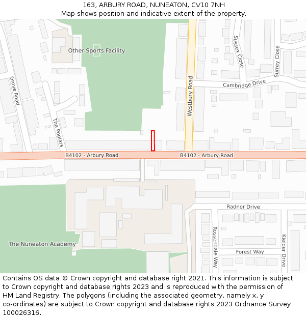163, ARBURY ROAD, NUNEATON, CV10 7NH: Location map and indicative extent of plot