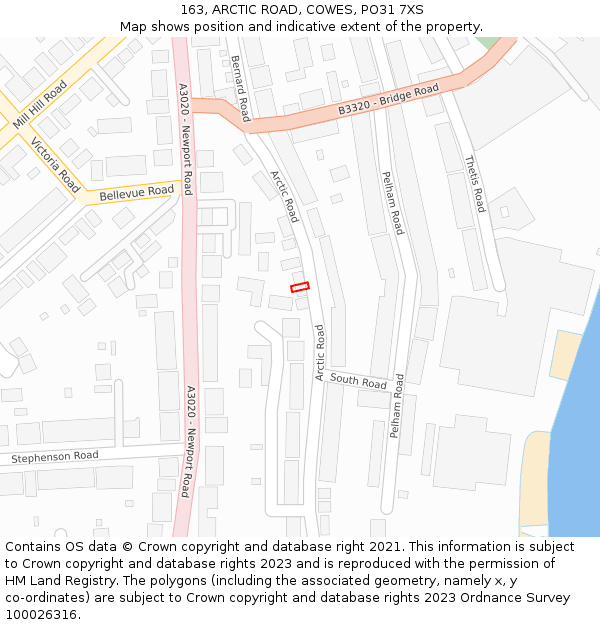163, ARCTIC ROAD, COWES, PO31 7XS: Location map and indicative extent of plot