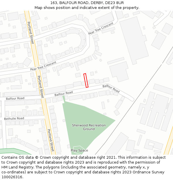 163, BALFOUR ROAD, DERBY, DE23 8UR: Location map and indicative extent of plot