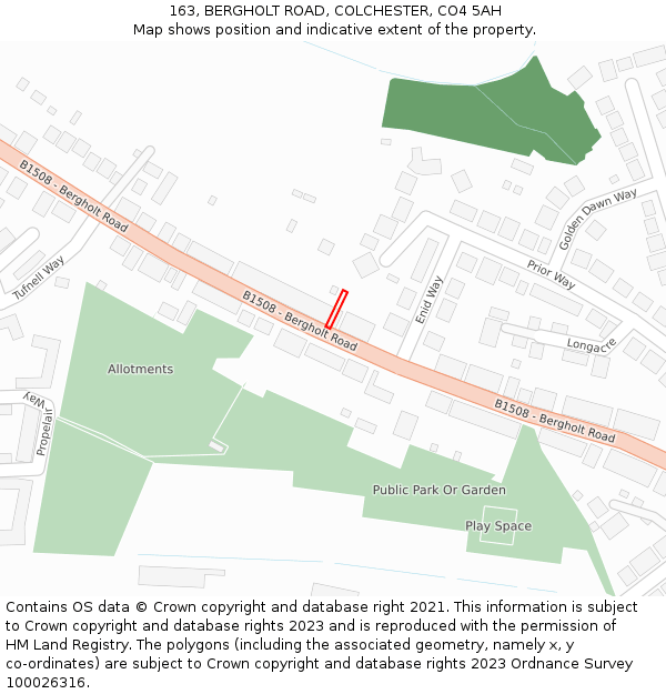 163, BERGHOLT ROAD, COLCHESTER, CO4 5AH: Location map and indicative extent of plot
