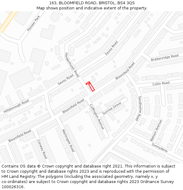 163, BLOOMFIELD ROAD, BRISTOL, BS4 3QS: Location map and indicative extent of plot