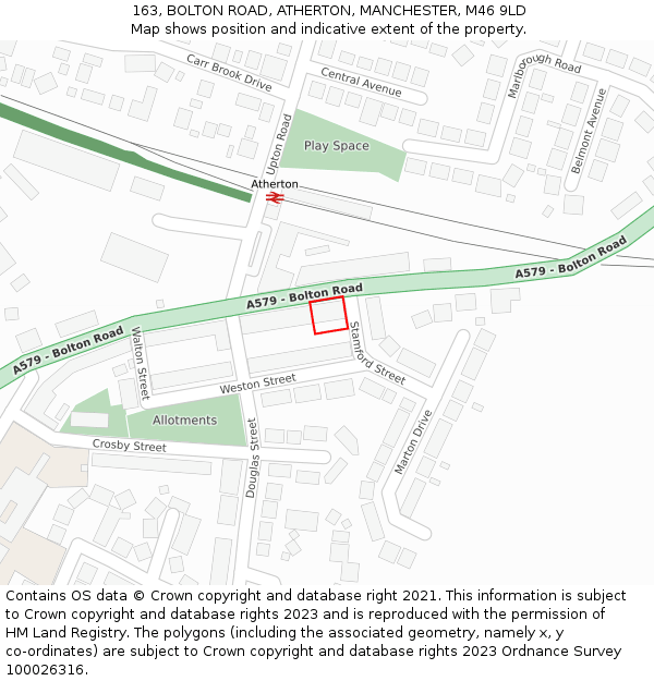 163, BOLTON ROAD, ATHERTON, MANCHESTER, M46 9LD: Location map and indicative extent of plot