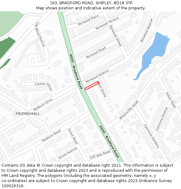 163, BRADFORD ROAD, SHIPLEY, BD18 3TP: Location map and indicative extent of plot