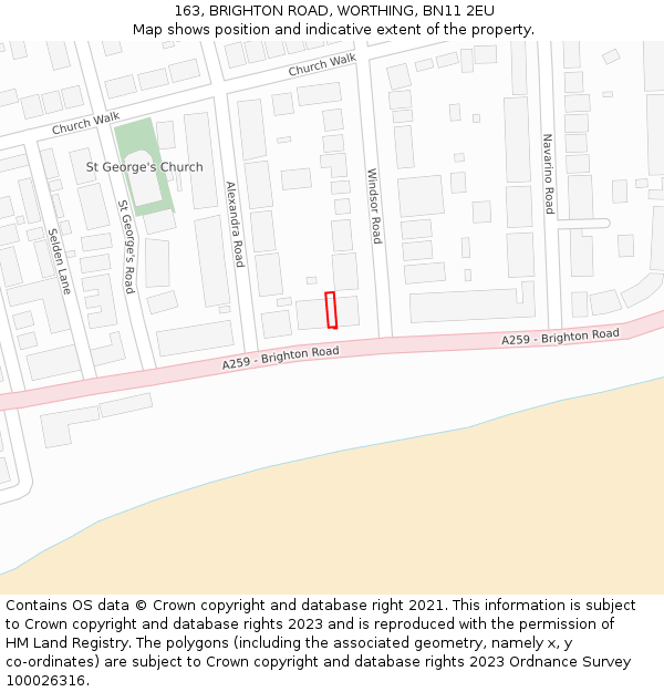 163, BRIGHTON ROAD, WORTHING, BN11 2EU: Location map and indicative extent of plot