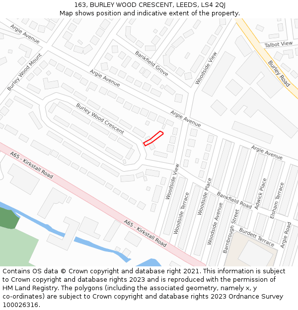 163, BURLEY WOOD CRESCENT, LEEDS, LS4 2QJ: Location map and indicative extent of plot