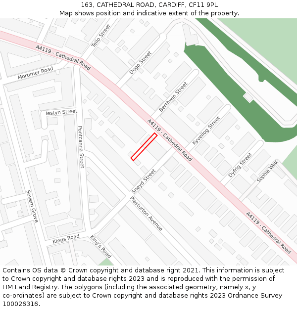 163, CATHEDRAL ROAD, CARDIFF, CF11 9PL: Location map and indicative extent of plot