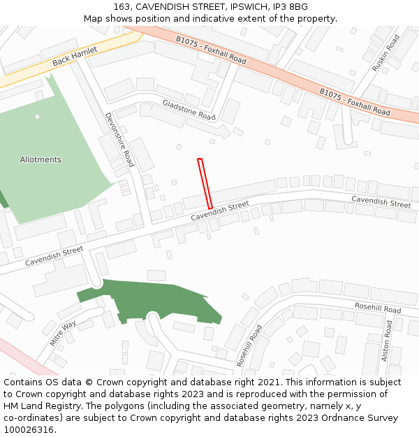 163, CAVENDISH STREET, IPSWICH, IP3 8BG: Location map and indicative extent of plot