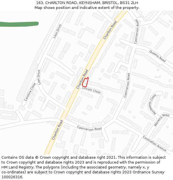 163, CHARLTON ROAD, KEYNSHAM, BRISTOL, BS31 2LH: Location map and indicative extent of plot
