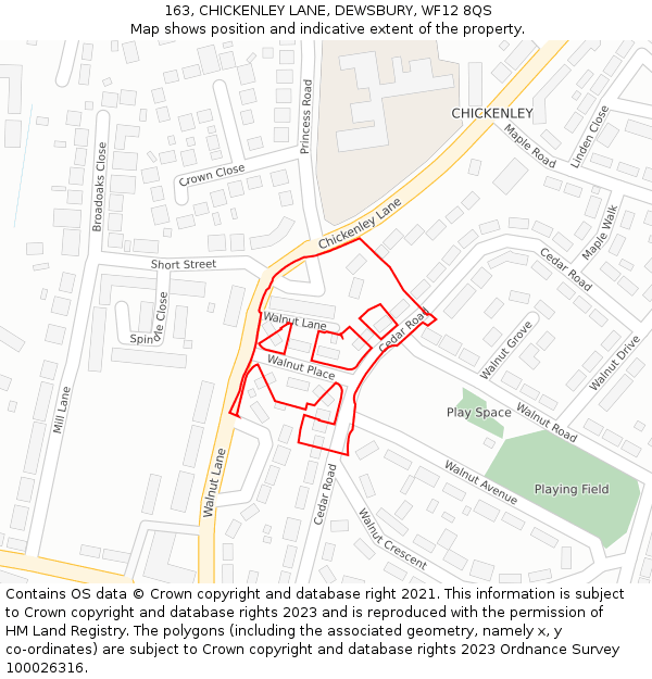163, CHICKENLEY LANE, DEWSBURY, WF12 8QS: Location map and indicative extent of plot