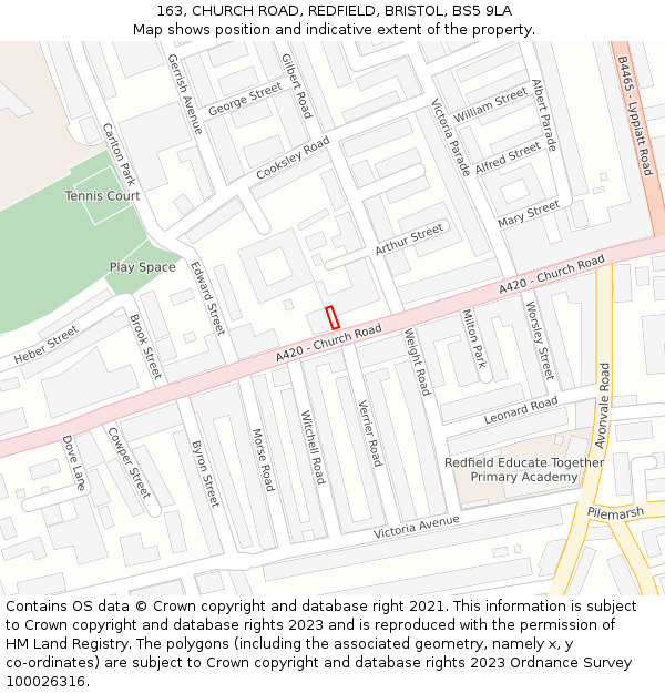 163, CHURCH ROAD, REDFIELD, BRISTOL, BS5 9LA: Location map and indicative extent of plot