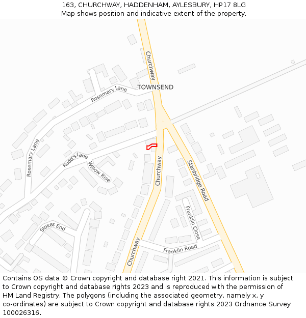 163, CHURCHWAY, HADDENHAM, AYLESBURY, HP17 8LG: Location map and indicative extent of plot