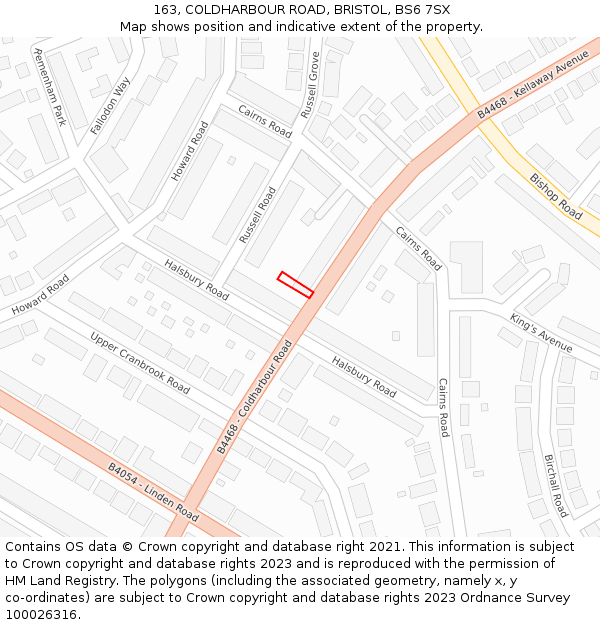 163, COLDHARBOUR ROAD, BRISTOL, BS6 7SX: Location map and indicative extent of plot