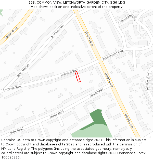 163, COMMON VIEW, LETCHWORTH GARDEN CITY, SG6 1DG: Location map and indicative extent of plot