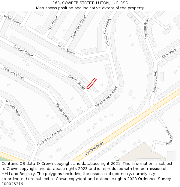 163, COWPER STREET, LUTON, LU1 3SD: Location map and indicative extent of plot