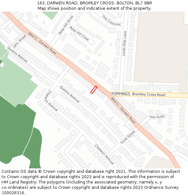 163, DARWEN ROAD, BROMLEY CROSS, BOLTON, BL7 9BR: Location map and indicative extent of plot