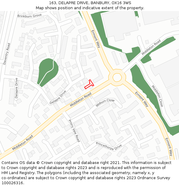 163, DELAPRE DRIVE, BANBURY, OX16 3WS: Location map and indicative extent of plot