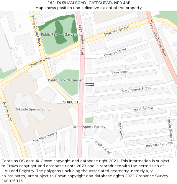 163, DURHAM ROAD, GATESHEAD, NE8 4AR: Location map and indicative extent of plot